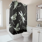 Rideaux De Douche Les libellules en noir et blanc transparent (En situation)