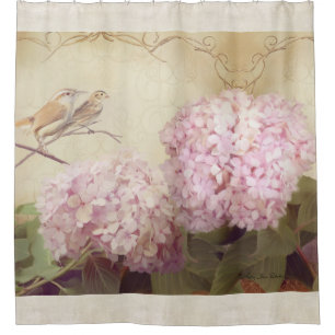 Rideaux De Douche Les oiseaux de chanson sur l'hortensia de branche