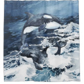 Rideaux De Douche Les orques jouent dans les vagues (Devant)