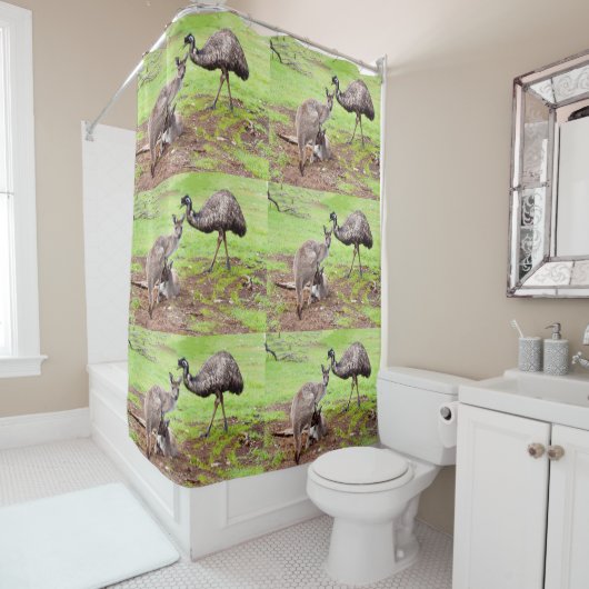 Rideaux De Douche "Les Pals improbables : l'amitié Kangaroo et Emu" (En situation)