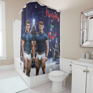 Rideaux De Douche Les sapins de Noël lumineux de SlipperyJoe deux mu