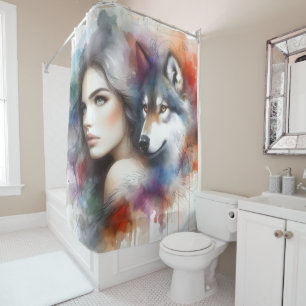 Rideaux De Douche L'Esprit de la Femme et du Loup de l'Inde