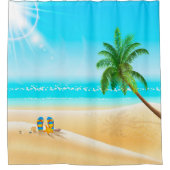 RIDEAUX DE DOUCHE L'ÉTÉ. PLAGE, PALMIER ET FLOPS DE VOL. (Devant)