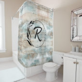 Rideaux De Douche LETTRE Aquarelle Côtier Rustique Bois Monogramme (En situation)