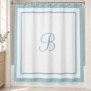Rideaux De Douche Lettre de monogramme de bordure de script bleu aqu
