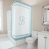Rideaux De Douche Lettre de monogramme de bordure de script bleu aqu (En situation)