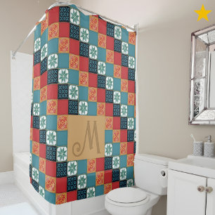 Rideaux De Douche Lettre initiale de monogramme de carreaux azulejos