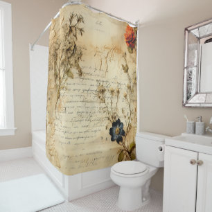 Rideaux De Douche Lettre romantique du Vieux Monde sur parchemin