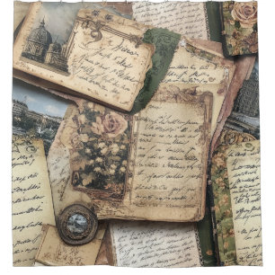 Rideaux De Douche Lettre Vintage romantique Collage avec Rose