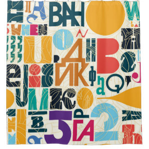 Rideaux De Douche Lettres dessinées à la main : design vintage sans 