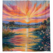 Rideaux De Douche Lever de soleil à l'aquarelle de l'étang (Devant)
