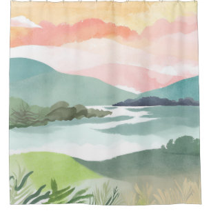 Rideaux De Douche Lever de soleil matinal sur le lac Aquarelle Nat