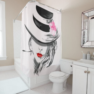 Rideaux De Douche Lèvres rouges - Mystérieuse Dame - Peinture