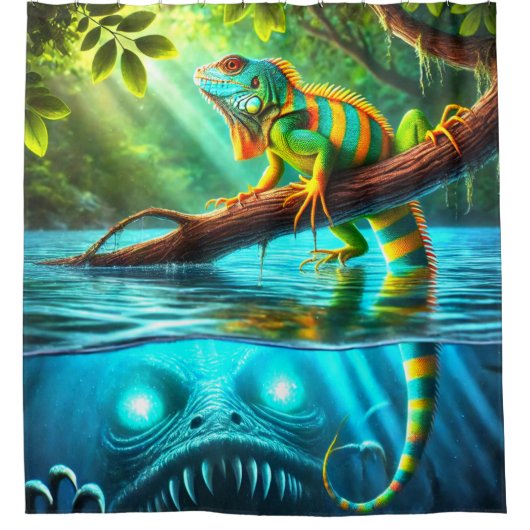 Rideaux De Douche Lézard et Monstre (Devant)