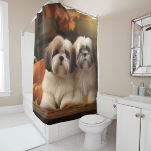 Rideaux De Douche Lhasa Apso Chiot Automne Citrouille de plaisir