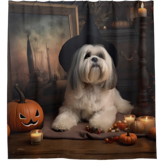 Rideaux De Douche Lhasa Apso Citrouille Halloween effrayant (Devant)