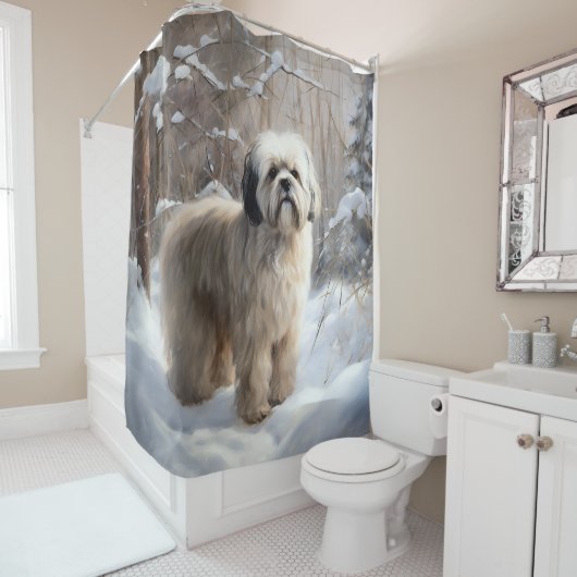 Rideaux De Douche Lhassa Apso Laisse Neige Noël (En situation)