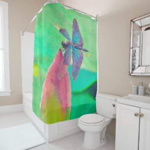 Rideaux De Douche Libellule bleue iridescente sur le nénuphar