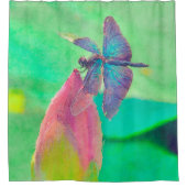 Rideaux De Douche Libellule bleue iridescente sur le nénuphar (Devant)