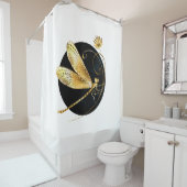 Rideaux De Douche libellule d'or en cercle noir (En situation)
