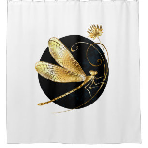 Rideaux De Douche libellule d'or en cercle noir
