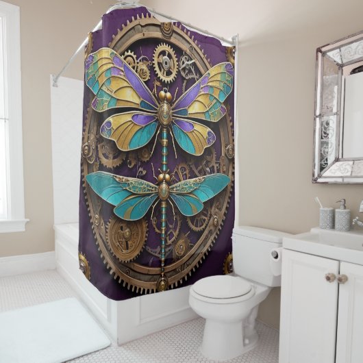 Rideaux De Douche Libellules Steampunk (En situation)