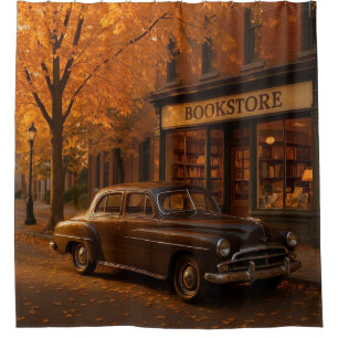 Rideaux De Douche Librairie Automne/Automne vintage et voiture