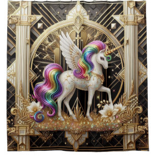 Rideaux De Douche Licorne Faux Paillettes Arc-en-Ciel Art Déco