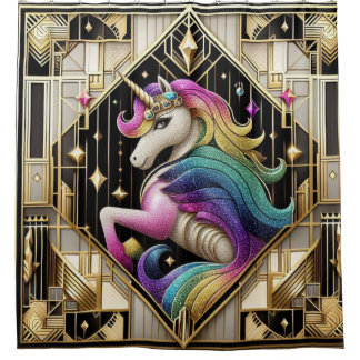 Rideaux De Douche Licorne Faux Paillettes Arc-en-Ciel Art Déco