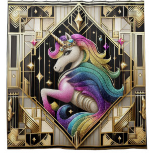 Rideaux De Douche Licorne Faux Paillettes Arc-en-Ciel Art Déco