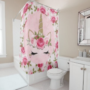 Rideaux De Douche Licorne Or Rose Floral Roses Rose Mignon Tendance 