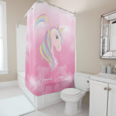 Rideaux De Douche Licorne Rose avec Nom Calligraphié (En situation)