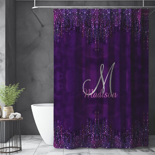 Rideaux De Douche Licorne rose violet mignonne avec gouttes de paill