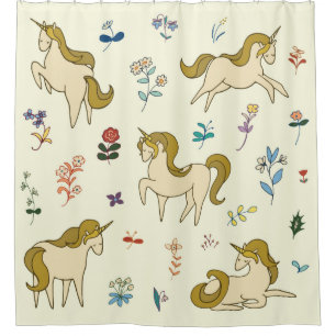 Rideaux De Douche licorne vintage dans les fleurs de forêt couleur i