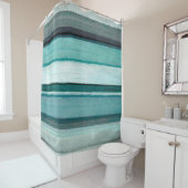 Rideaux De Douche "Lien" Teal et art abstrait gris (En situation)