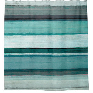 Rideaux De Douche "Lien" Teal et art abstrait gris