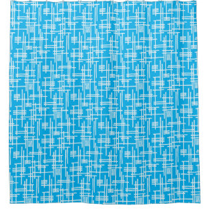 Rideaux De Douche Lignes Abstraites 120923 - Blanc sur Sky Blue