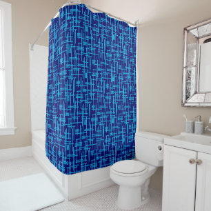 Rideaux De Douche Lignes Abstraites 120923 - Bleu Ciel sur Bleu Fonc