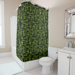 Rideaux De Douche Lignes Abstraites 120923 - Vert Martien sur Fond N