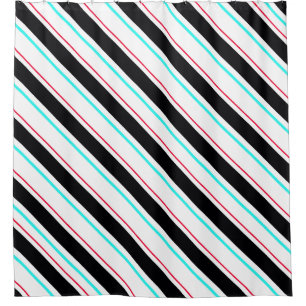 Rideaux De Douche Lignes de bandes régimentaires inclinées en noir b