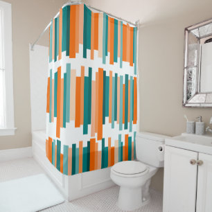 Rideaux De Douche Lignes décalées - Turquoise et orange 