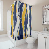 Rideaux De Douche Lignes élégantes, modernes, bleu marine et jaune (En situation)