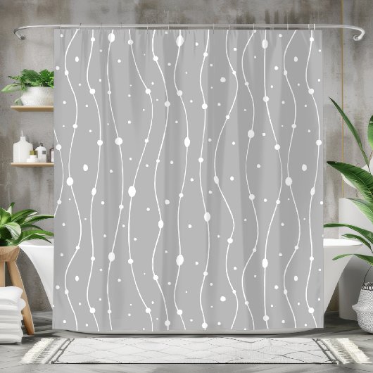 Rideaux De Douche Lignes et points ondulés gris et blanc modernes