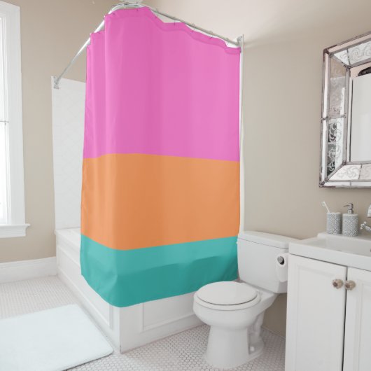 Rideaux De Douche Lignes horizontales larges rose orange et bleu (En situation)