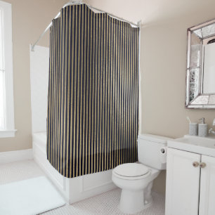 Rideaux De Douche Lignes minimales de rayures d'or noir élégant