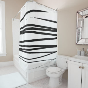 Rideaux De Douche Lignes noires et blanches modernes Art Abstrait