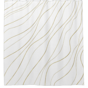 Rideaux De Douche Lignes ondulées blanches et dorées Glam moderne