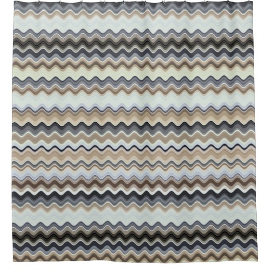 Rideaux De Douche Lignes ondulées - Brown clair/Sable/Beige/Turquois (Devant)