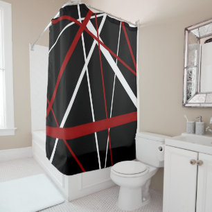 Rideaux De Douche Lignes rouges de Criss et blanches croisées sur