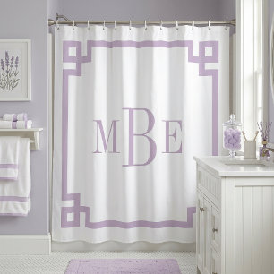 Rideaux De Douche Lila Pourpre et Blanc Clé Grecque Monogrammé